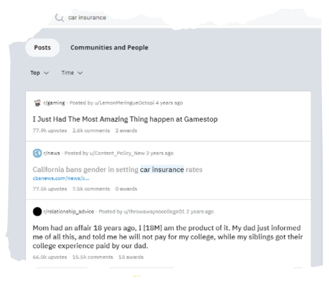 Reddit post showing different discussions