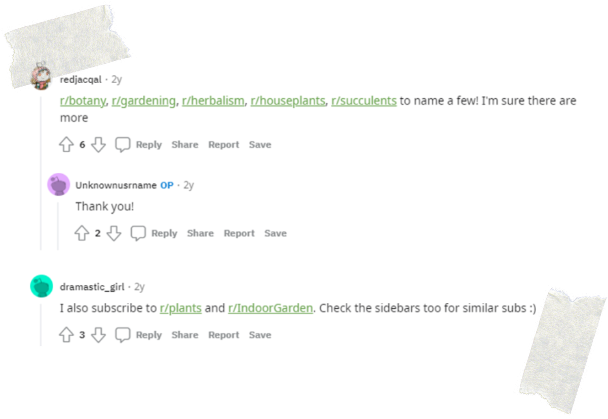 Reddit post with information about gardening