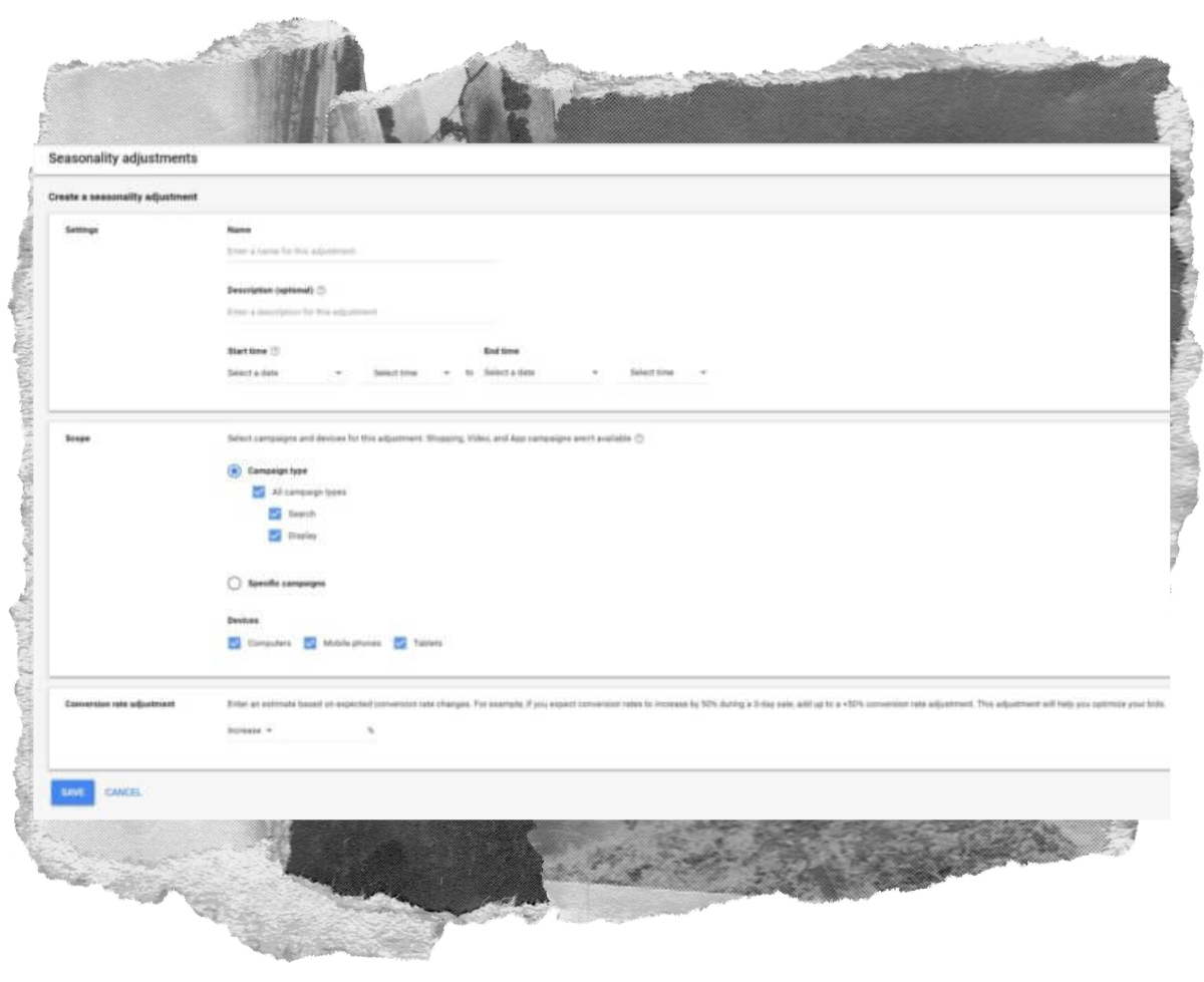 Google Ads seasonality settings