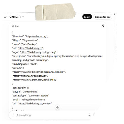 Our SEO experts on why AI Engines are ignoring your business - 1 1- Dark Horse Screenshot from ChatGPT showing structured data