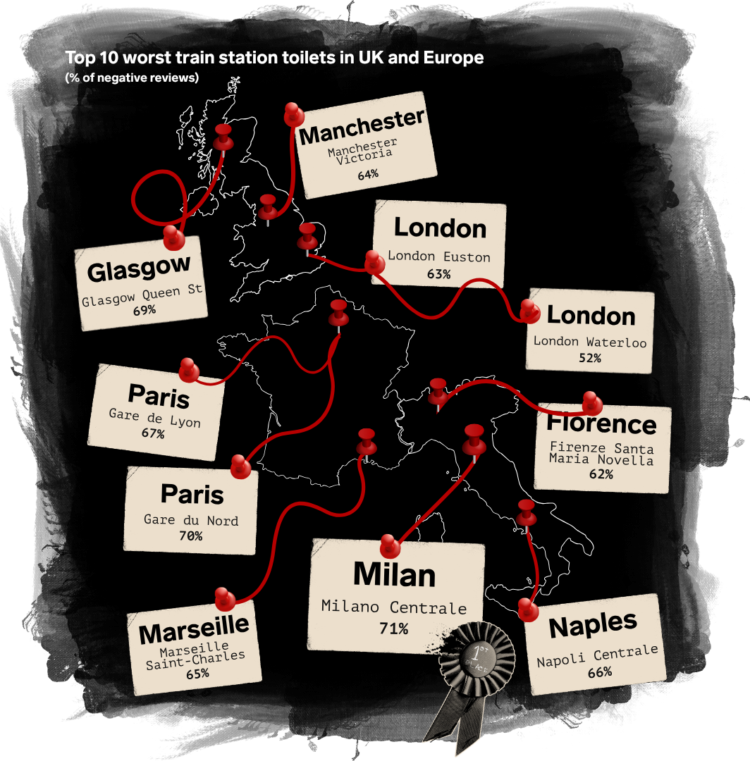 The UK and Europe’s best and worst train station toilets - map of worst toilet locations e1785408870119- Dark Horse map of worst toilet locations e1785408870119- The UK and Europe’s best and worst train station toilets - Dark Horse